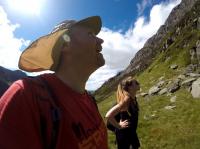 Two scramblers looking up at the climb that is ahead of them
